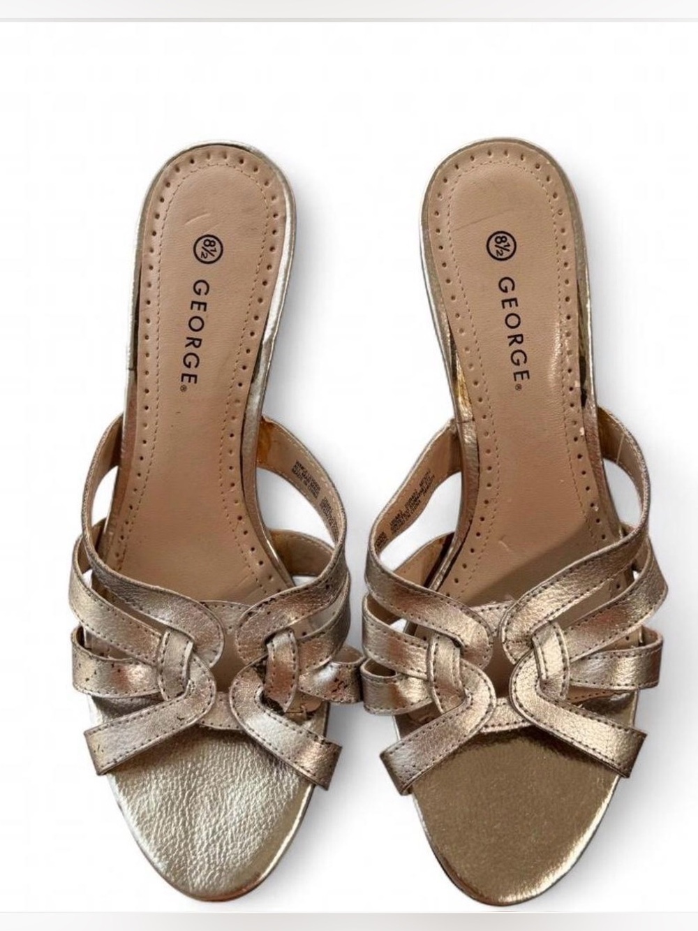 George Metallic Silver Pointy Stiletto Heel Mules Strappy Sandals Women's 8.5 - Picture 3 of 11